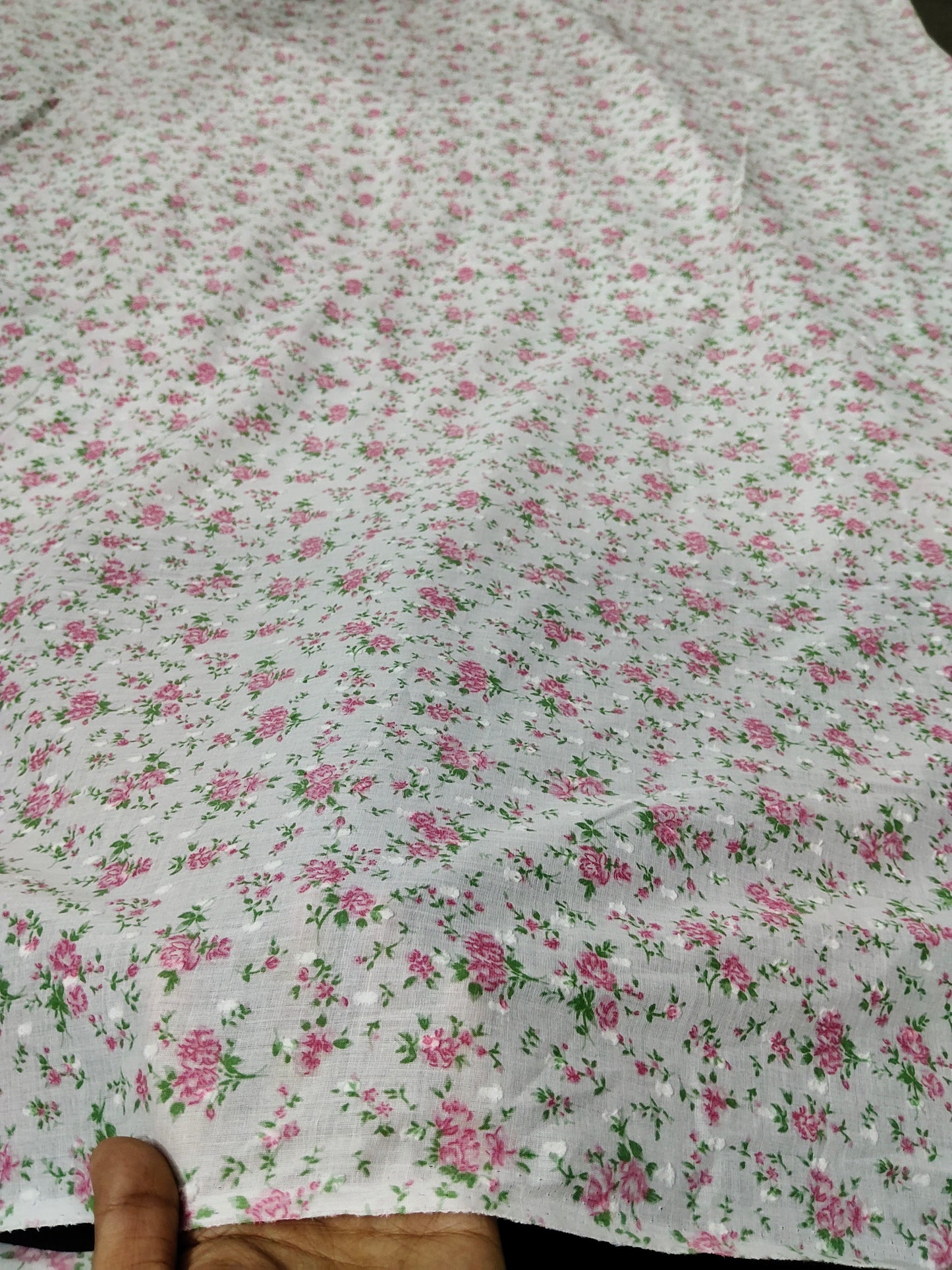 Buy Cotton Voile Dobby Swiss Dot Buta Pink Floral Fabric Print