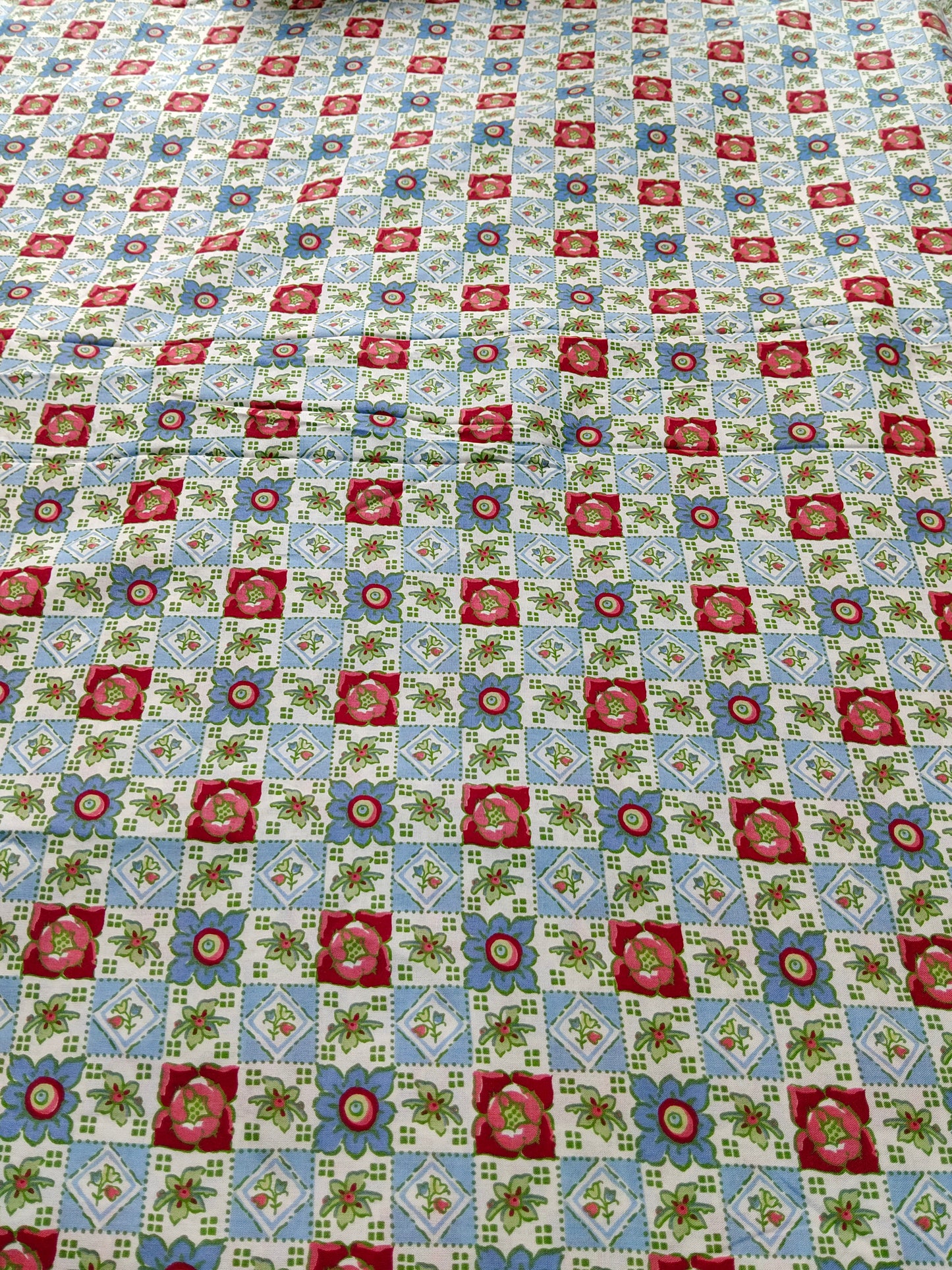 Buy Rayon Ethnic Floral Chequered Tile Block Print Fabric