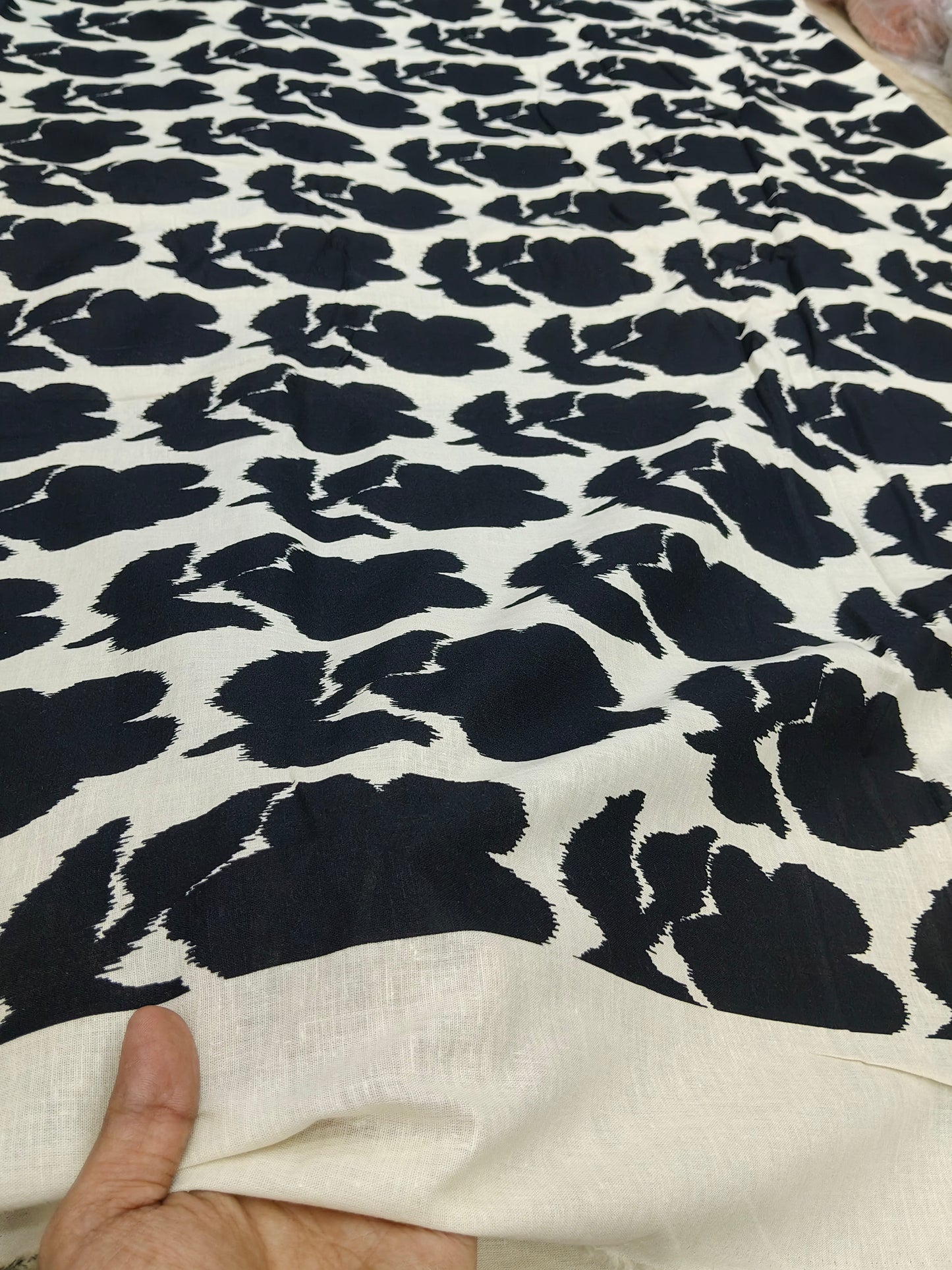 Buy Cotton Linen Blend Black Flower Floral Print Fabric