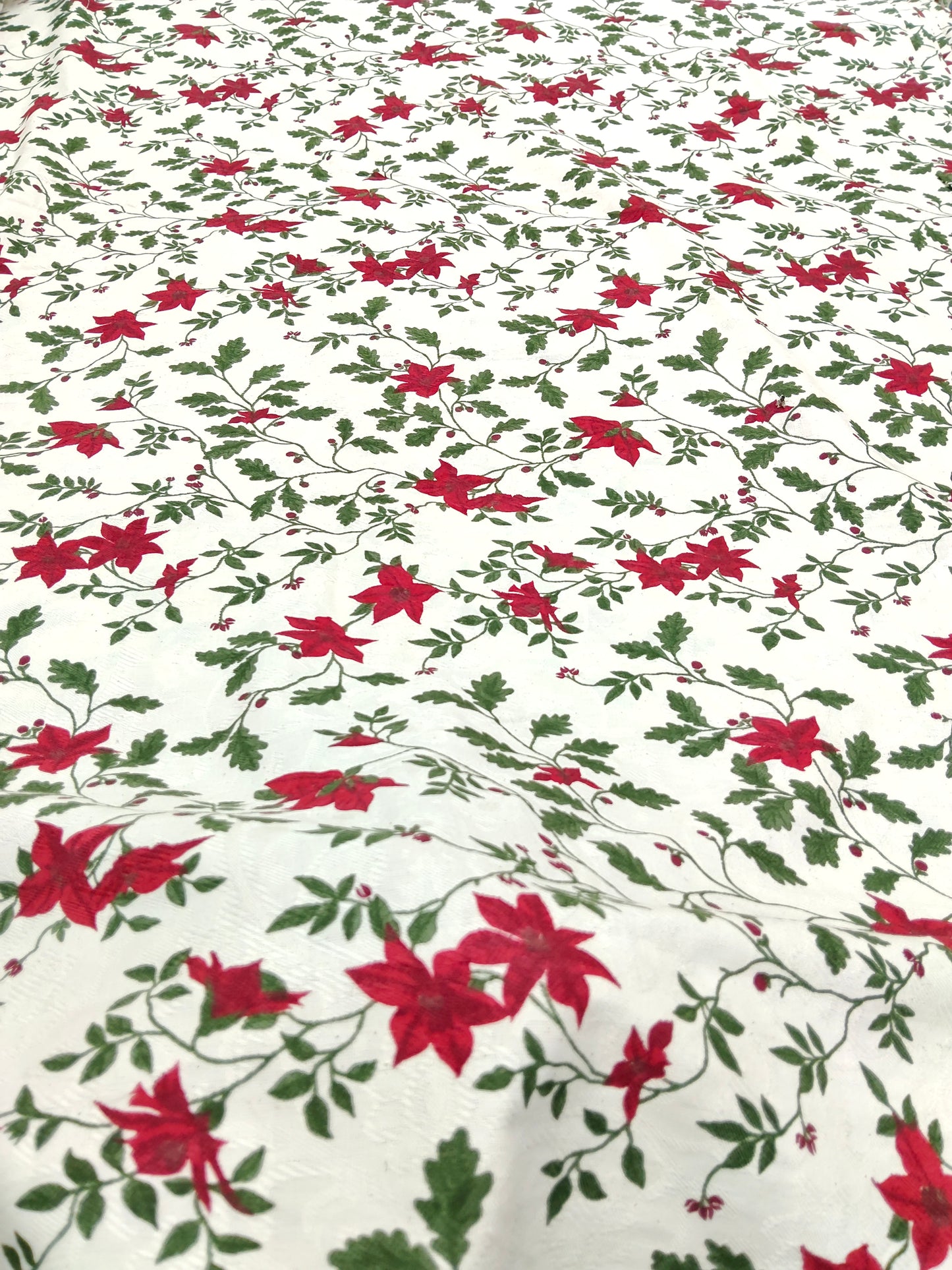 Buy Cotton Jacquard Poensettia Holly Christmas Print Fabric