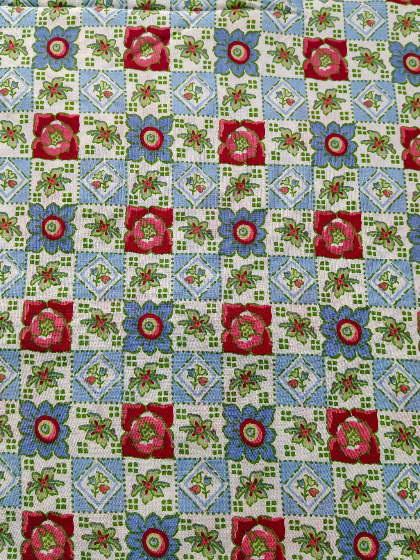 Buy Rayon Ethnic Floral Chequered Tile Block Print Fabric