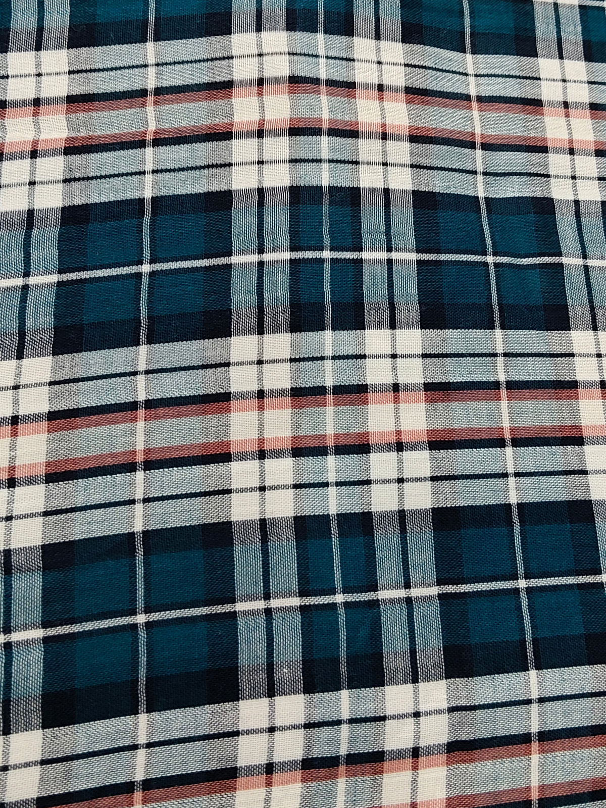 Buy Muslin Double Cloth Tartan Multi Colour Teal Green Check Print Fabric