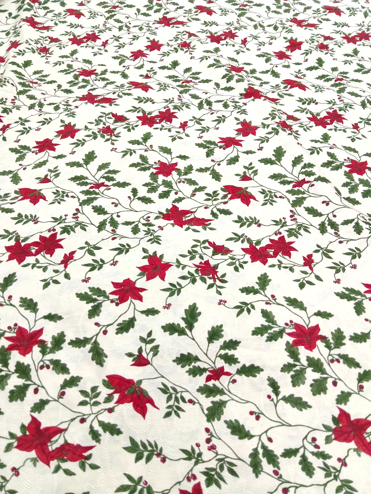 Buy Cotton Jacquard Poensettia Holly Christmas Print Fabric