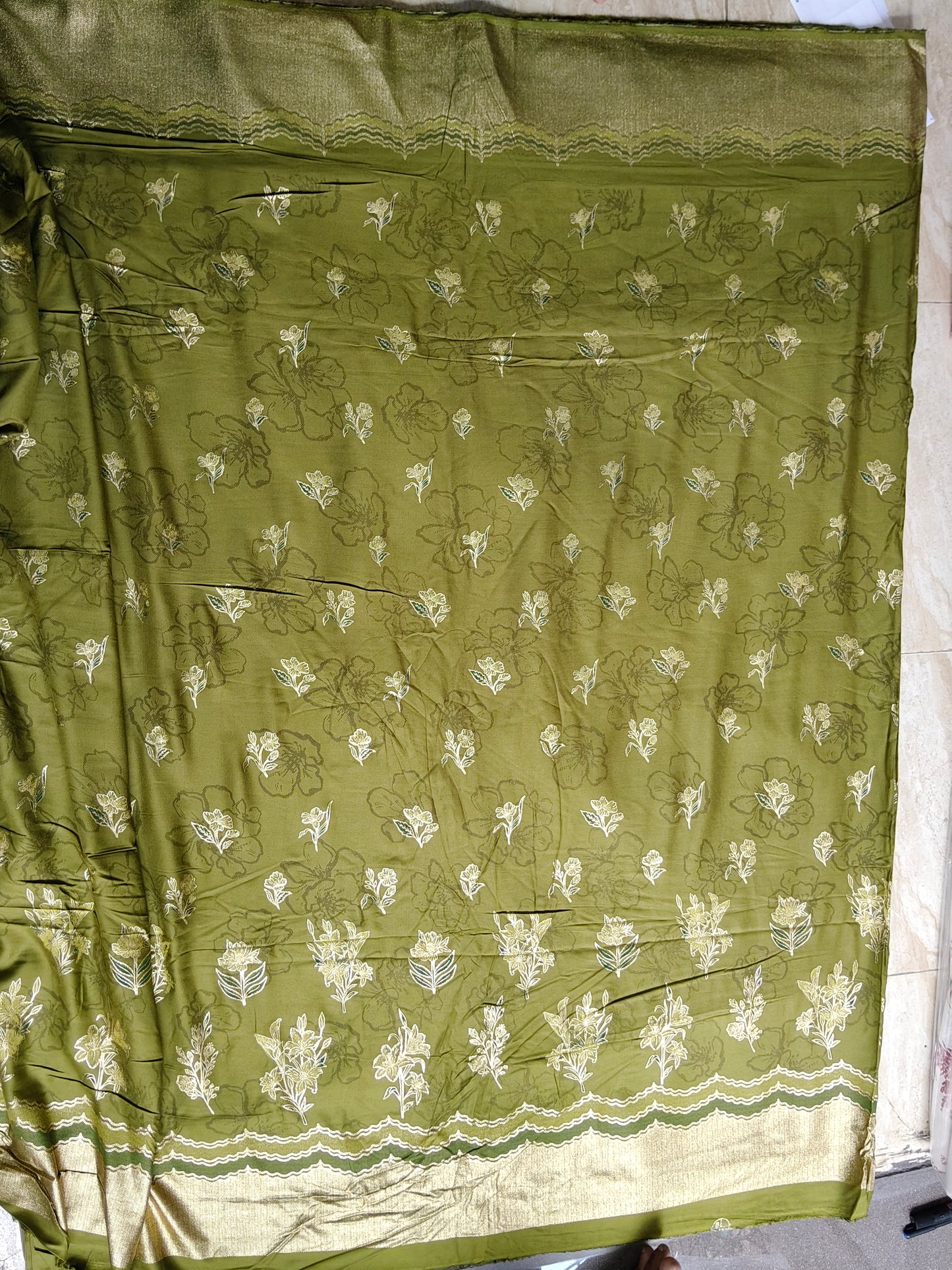 Buy Rayon Lurex Foil Border Floral Print Fabric