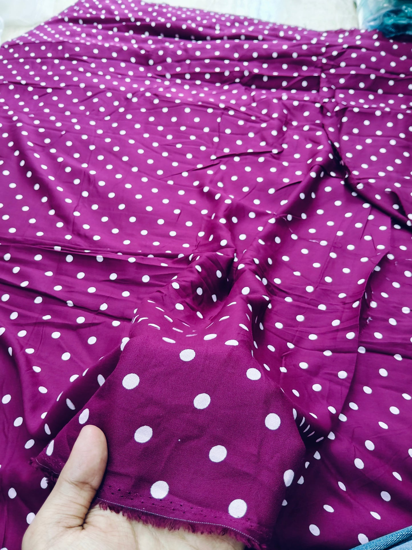 Buy Rayon Purple Polka Dot Print Fabric