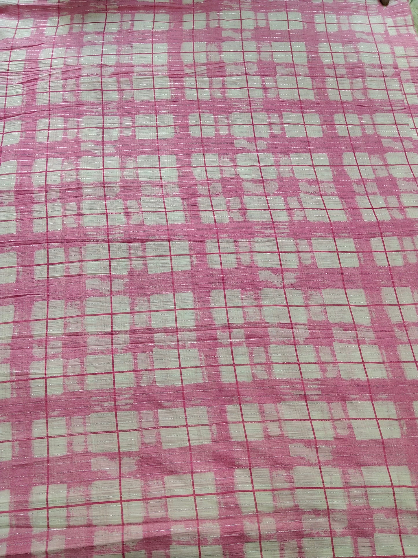 Buy Cotton Lurex Watercolour Windowpane Pink Check Fabric