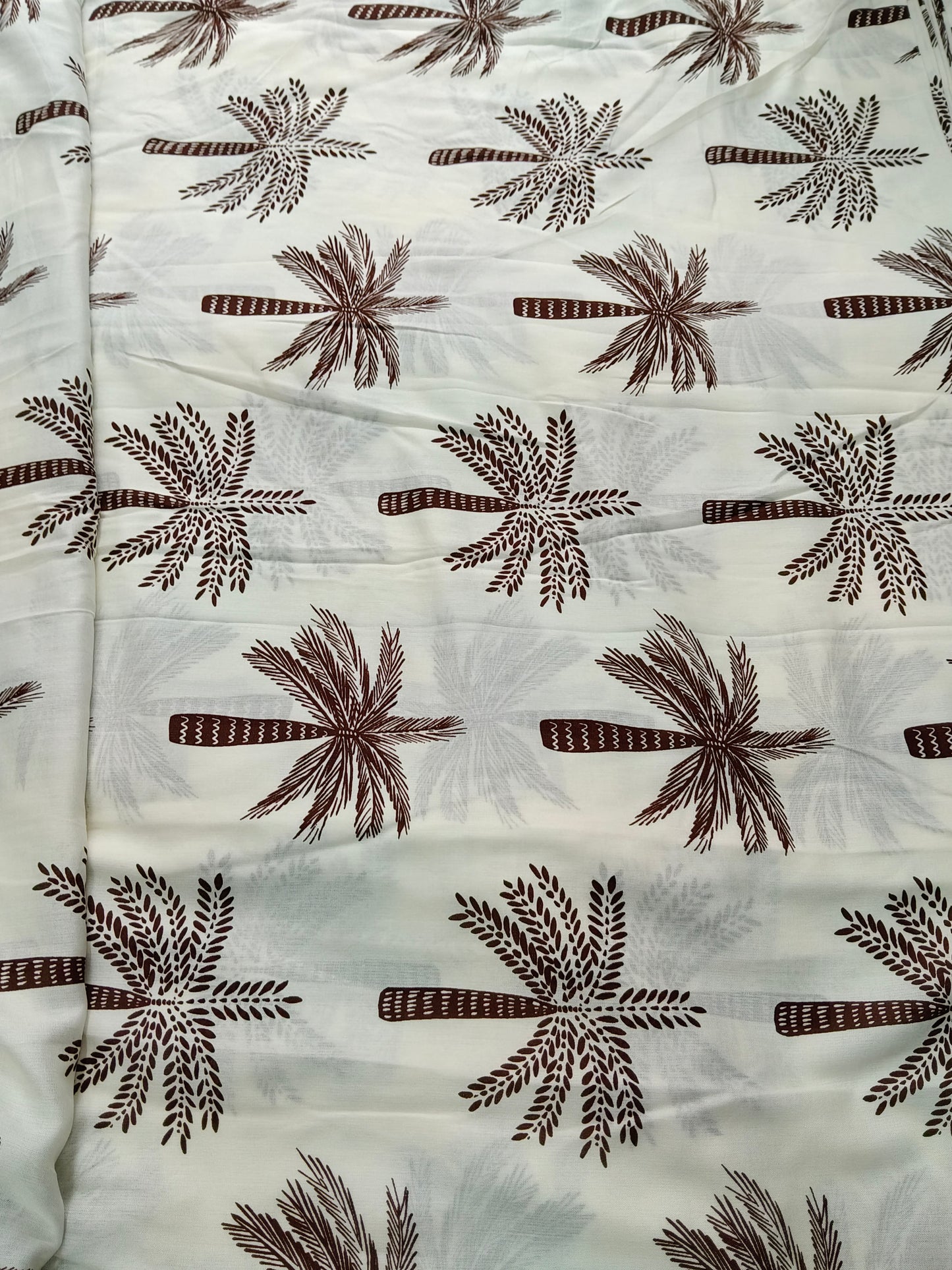 Buy Rayon Slub Brown Coconut Tree Print Fabric