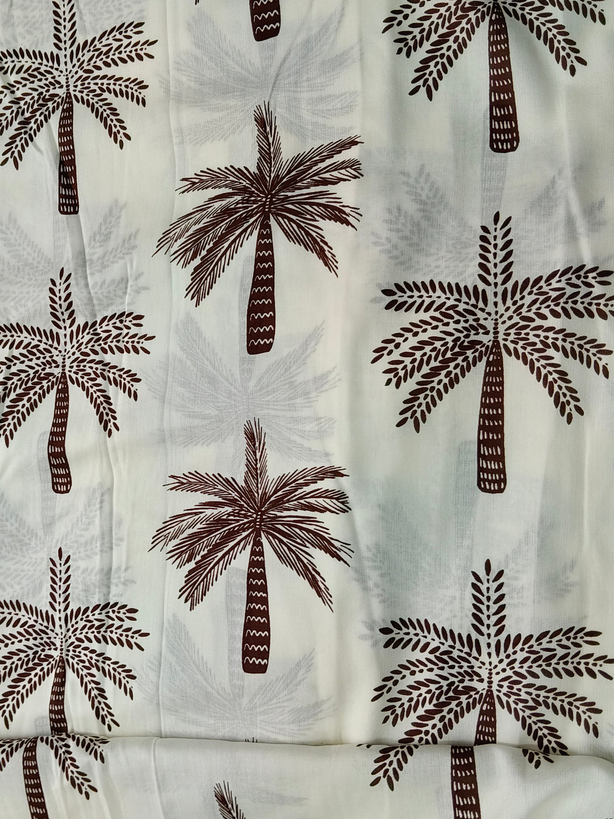 Buy Rayon Slub Brown Coconut Tree Print Fabric