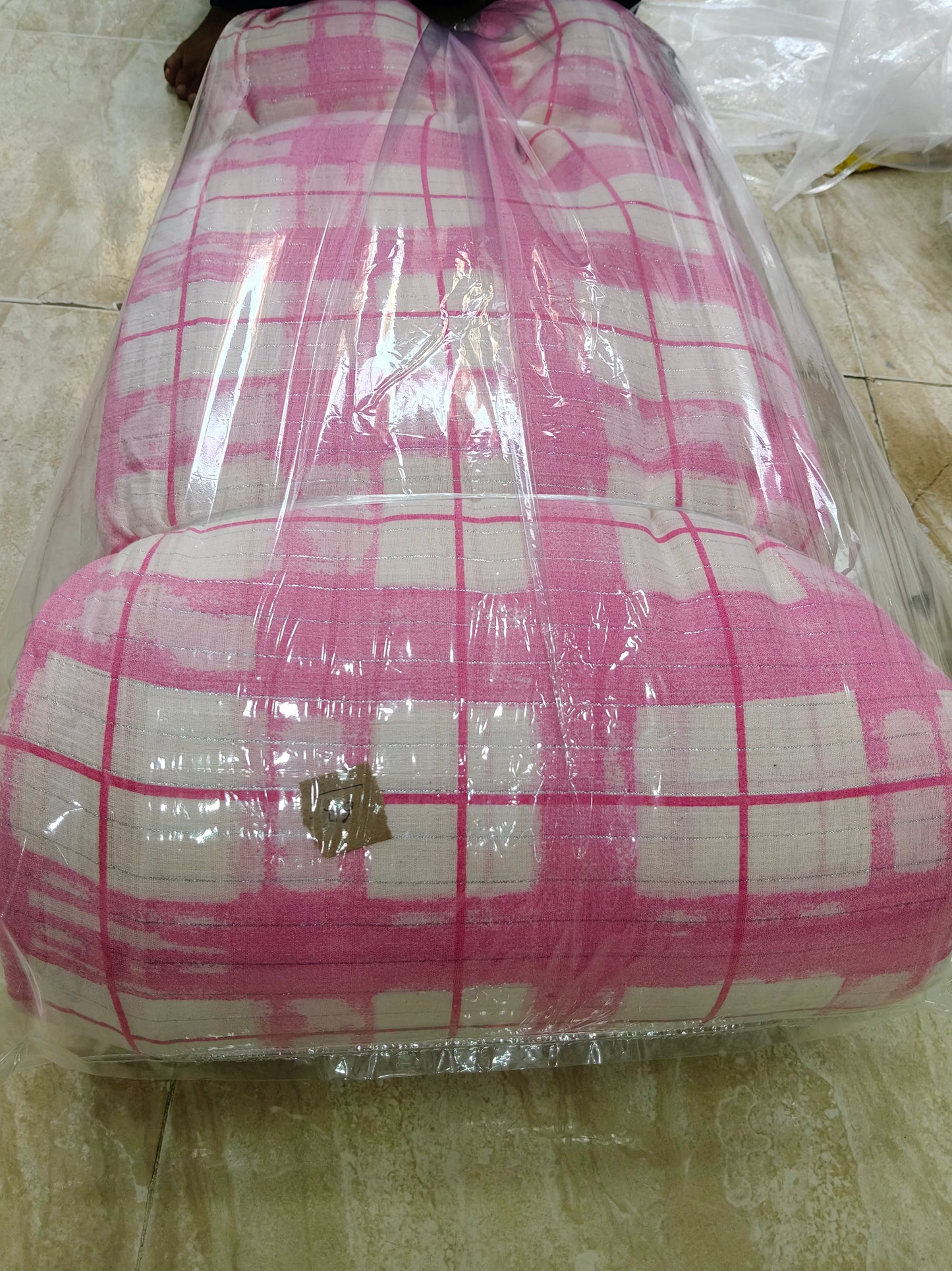 Buy Cotton Lurex Watercolour Windowpane Pink Check Fabric