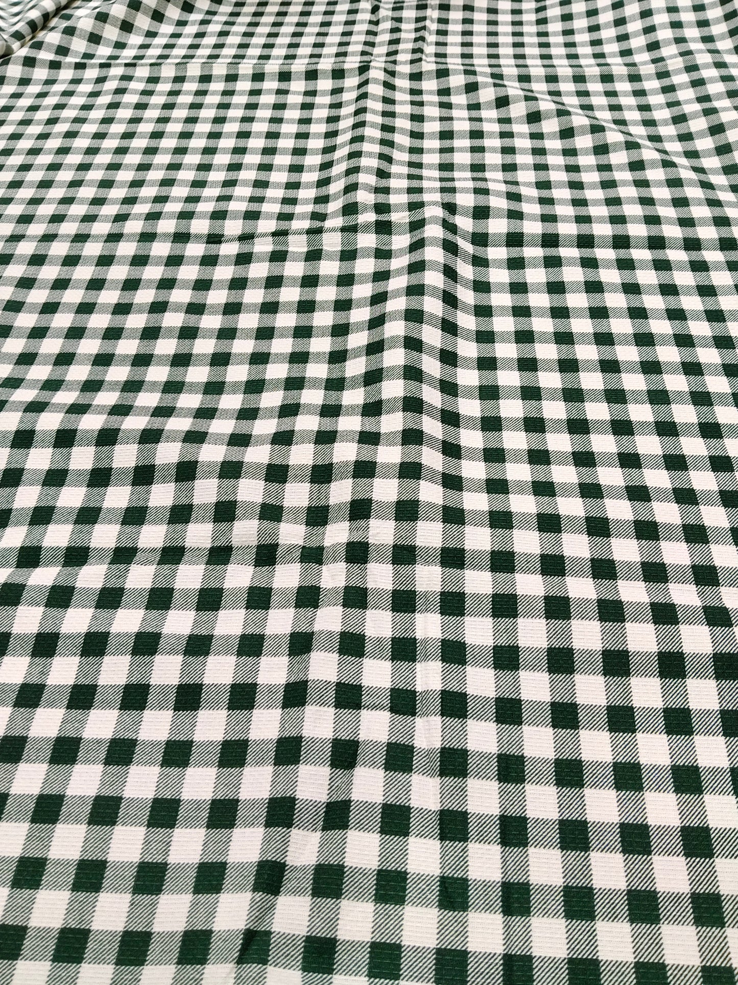 Buy Cotton Waffle Dark Green Check Print Fabric