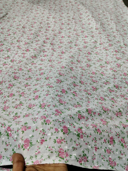 Buy Cotton Voile Dobby Swiss Dot Buta Pink Floral Fabric Print