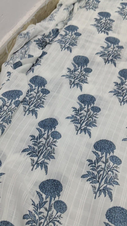 Buy Cotton Dobby Blue Floral Print Fabric