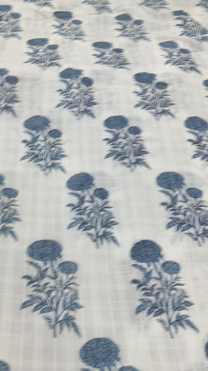 Buy Cotton Dobby Blue Floral Print Fabric