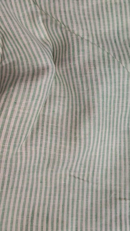 Buy Pure Linen Green Stripe Fabric