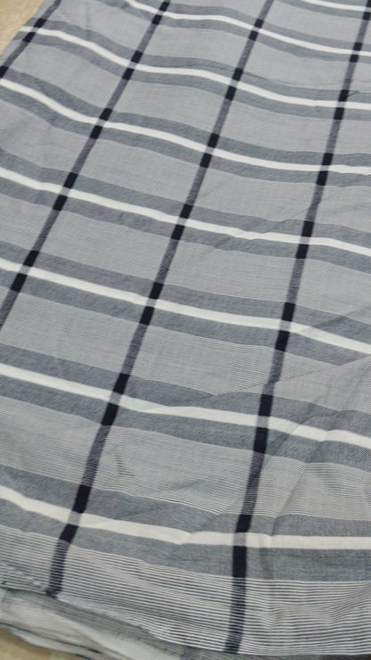 Buy Cotton Grey Multi Line Stripe Check Print Fabric