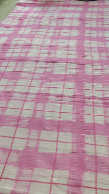 Buy Cotton Lurex Watercolour Windowpane Pink Check Fabric