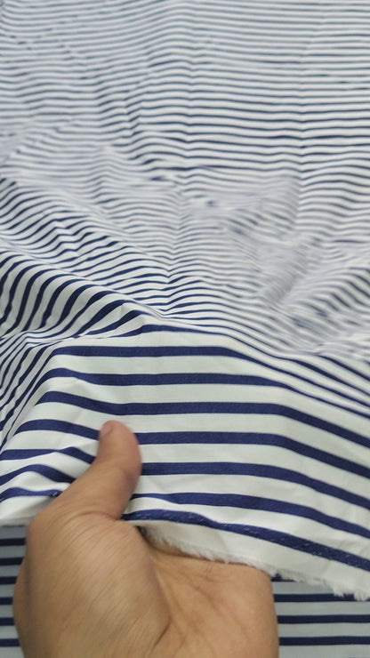 Buy Cotton Poplin Navy Stripe Print Fabric