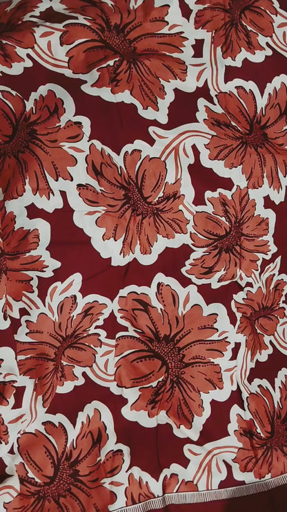 Buy Cotton Linen Blend Red Floral Print Fabric