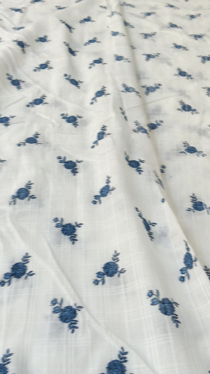 Cotton Dobby Bule Floral Print Fabric