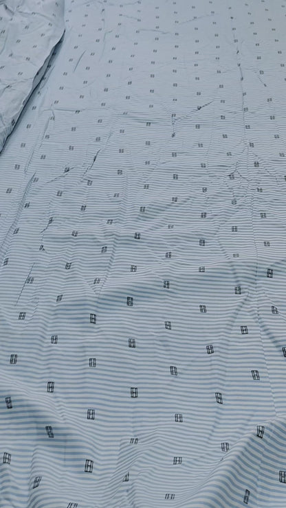 Buy Rayon Micro-Geometric Motif Print Over Horizontal Stripes Fabric