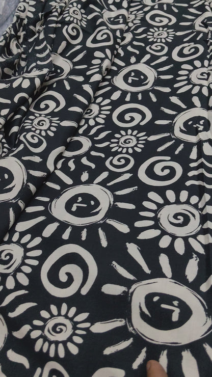 Buy Cotton Linen Blend Ethnic Tribal Sun Motif Print Fabric