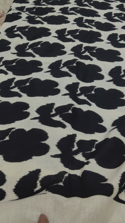 Buy Cotton Linen Blend Black Flower Floral Print Fabric