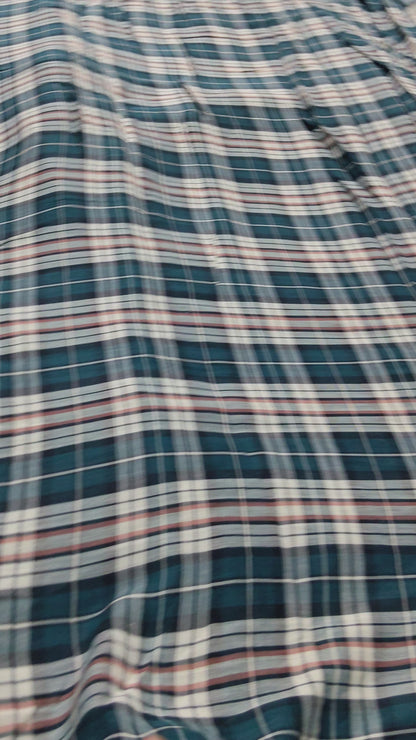 Buy Muslin Double Cloth Tartan Multi Colour Teal Green Check Print Fabric