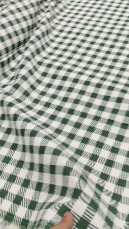 Buy Cotton Waffle Dark Green Check Print Fabric