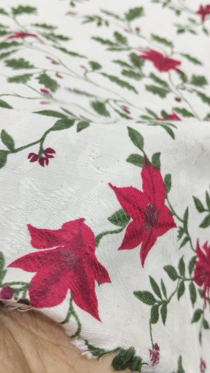 Buy Cotton Jacquard Poensettia Holly Christmas Print Fabric