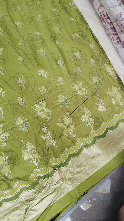 Buy Rayon Lurex Foil Border Floral Print Fabric