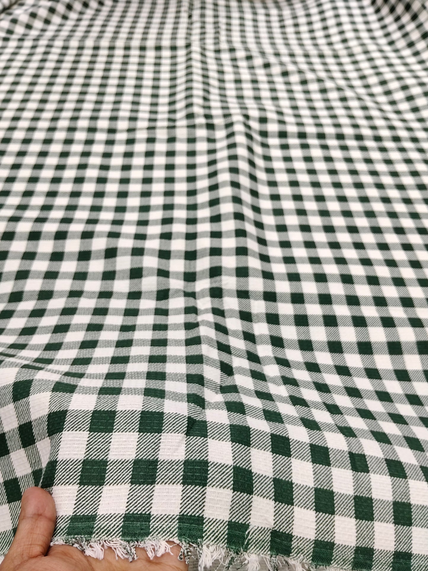 Buy Cotton Waffle Dark Green Check Print Fabric