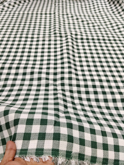 Buy Cotton Waffle Dark Green Check Print Fabric