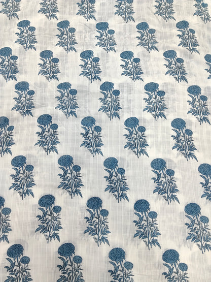 Buy Cotton Dobby Blue Floral Print Fabric