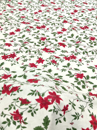 Buy Cotton Jacquard Poensettia Holly Christmas Print Fabric