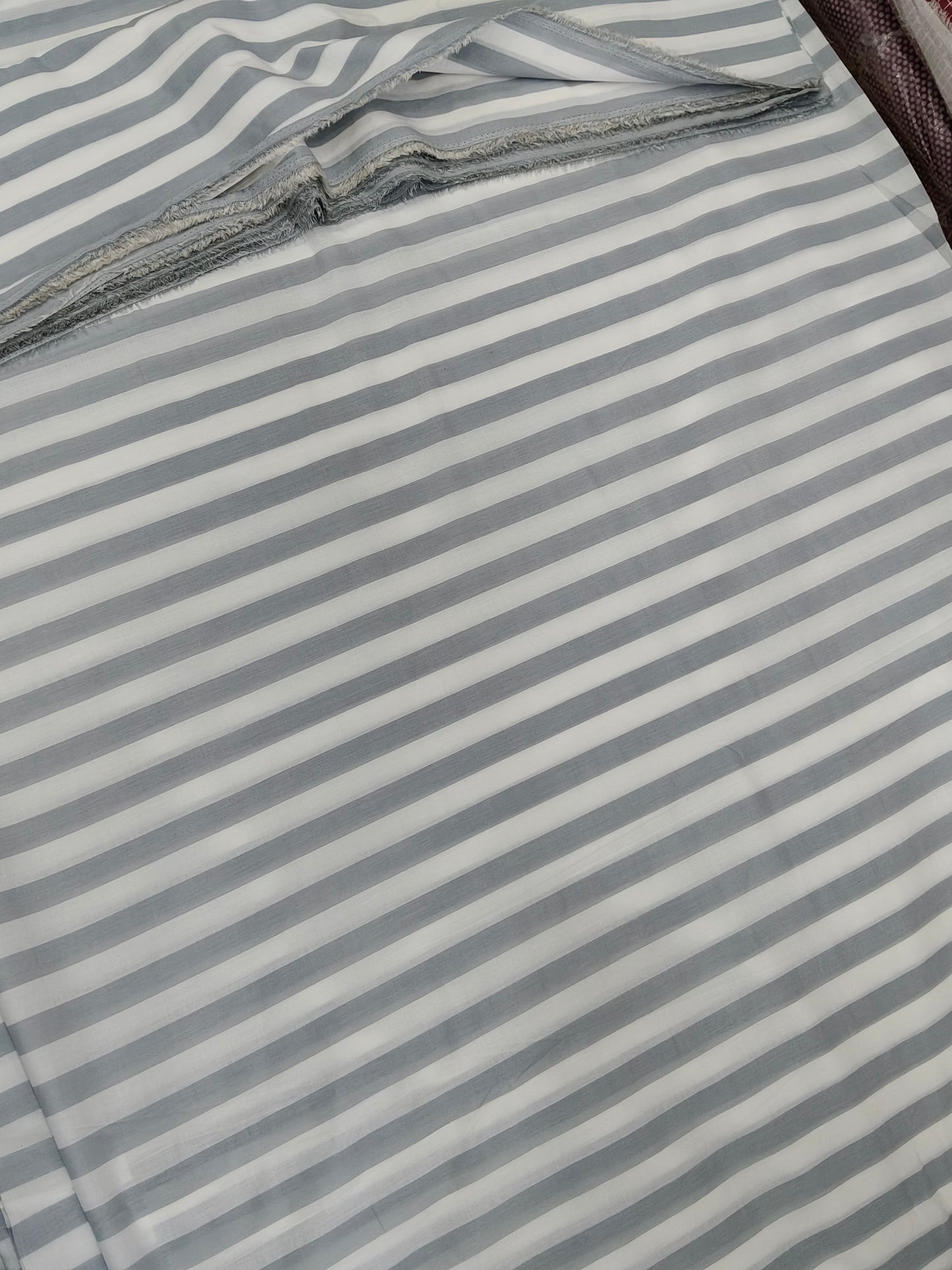 Cotton Cambric Grey Stripe Print Fabric