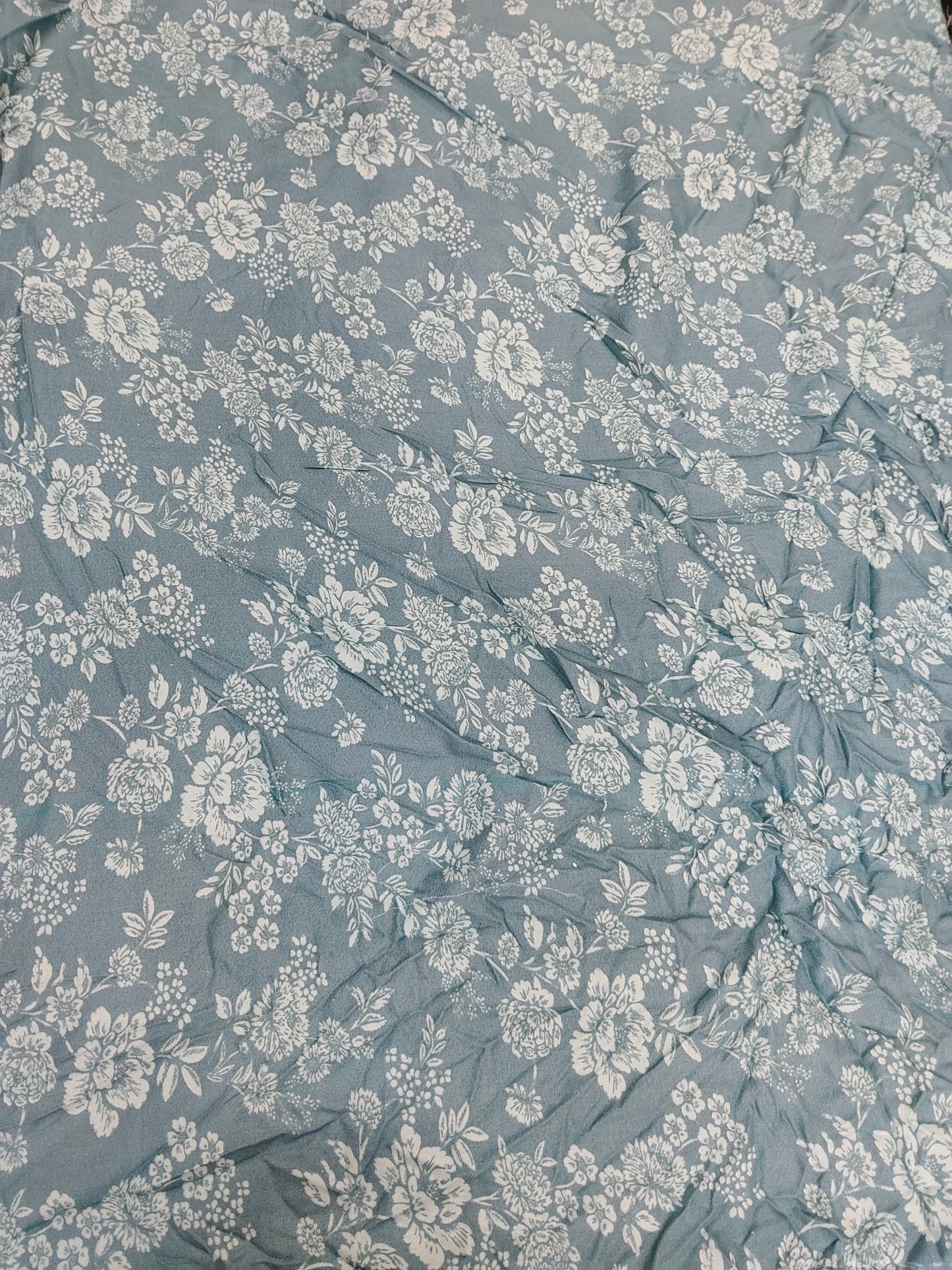 Buy Moss Rayon Slate Dusty Blue White Monochrome Floral Design Print Fabric