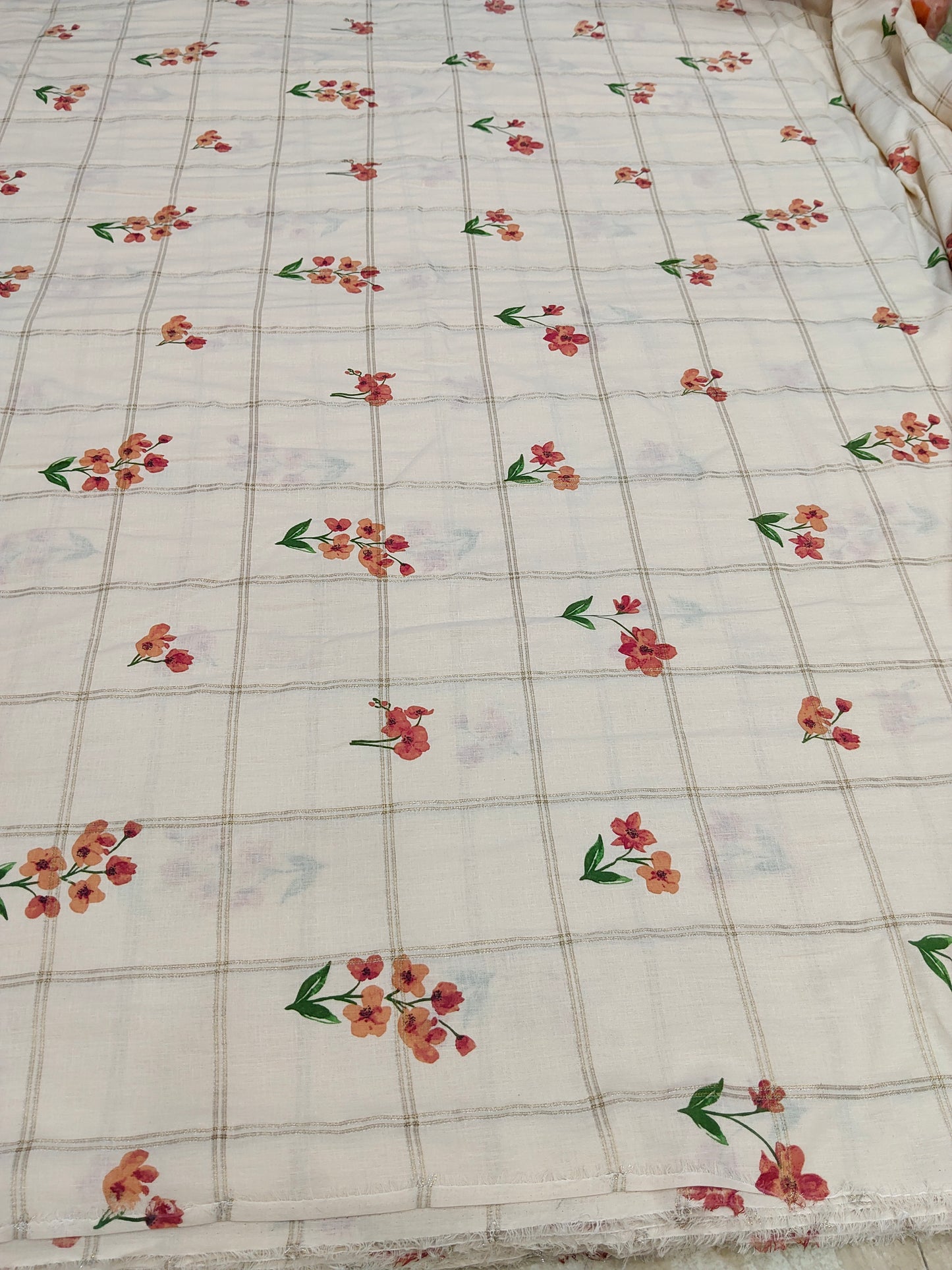 Buy Cotton Cambric Checkered Floral Pattern Print