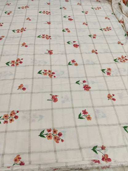 Buy Cotton Cambric Checkered Floral Pattern Print