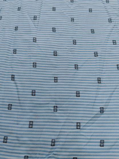 Buy Rayon Micro-Geometric Motif Print Over Horizontal Stripes Fabric