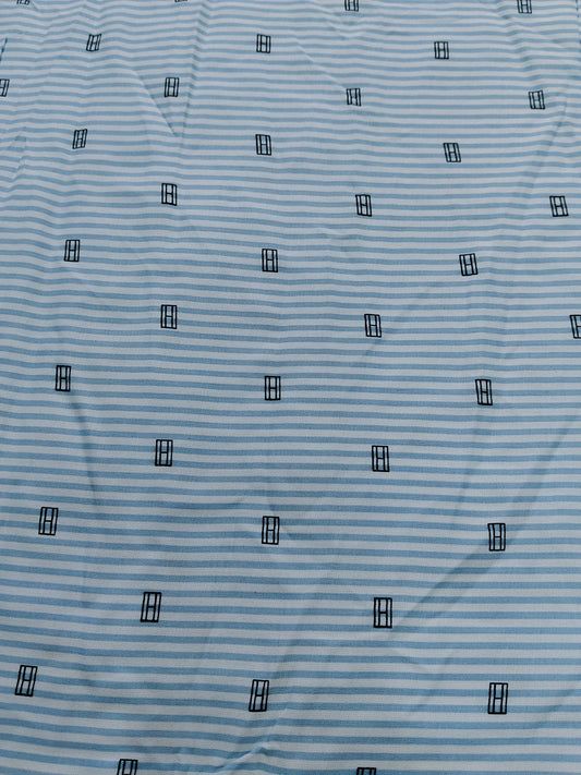 Buy Rayon Micro-Geometric Motif Print Over Horizontal Stripes Fabric