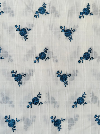 Cotton Dobby Bule Floral Print Fabric