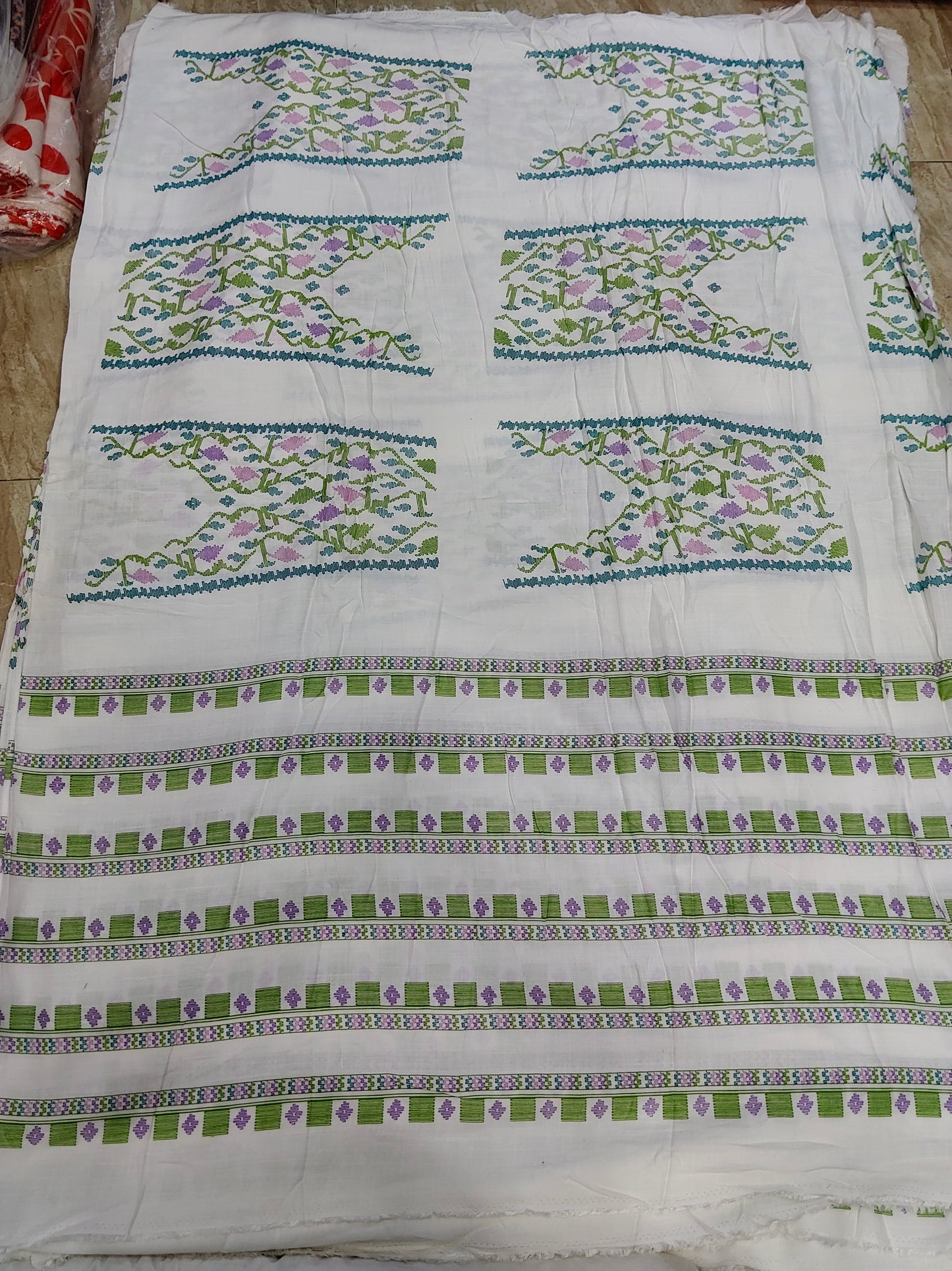 Buy Rayon Traditional Bodo Dokhona Print Fabric