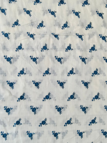 Cotton Dobby Bule Floral Print Fabric