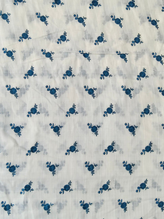 Cotton Dobby Bule Floral Print Fabric
