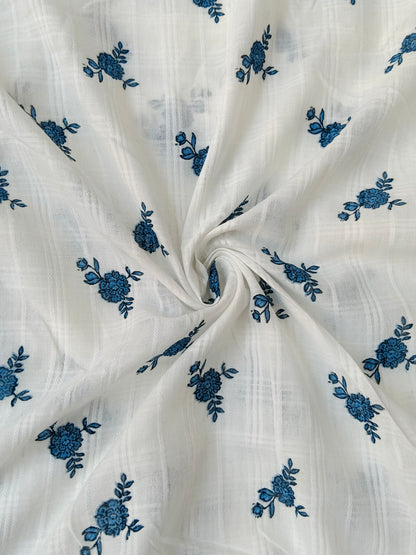 Cotton Dobby Bule Floral Print Fabric