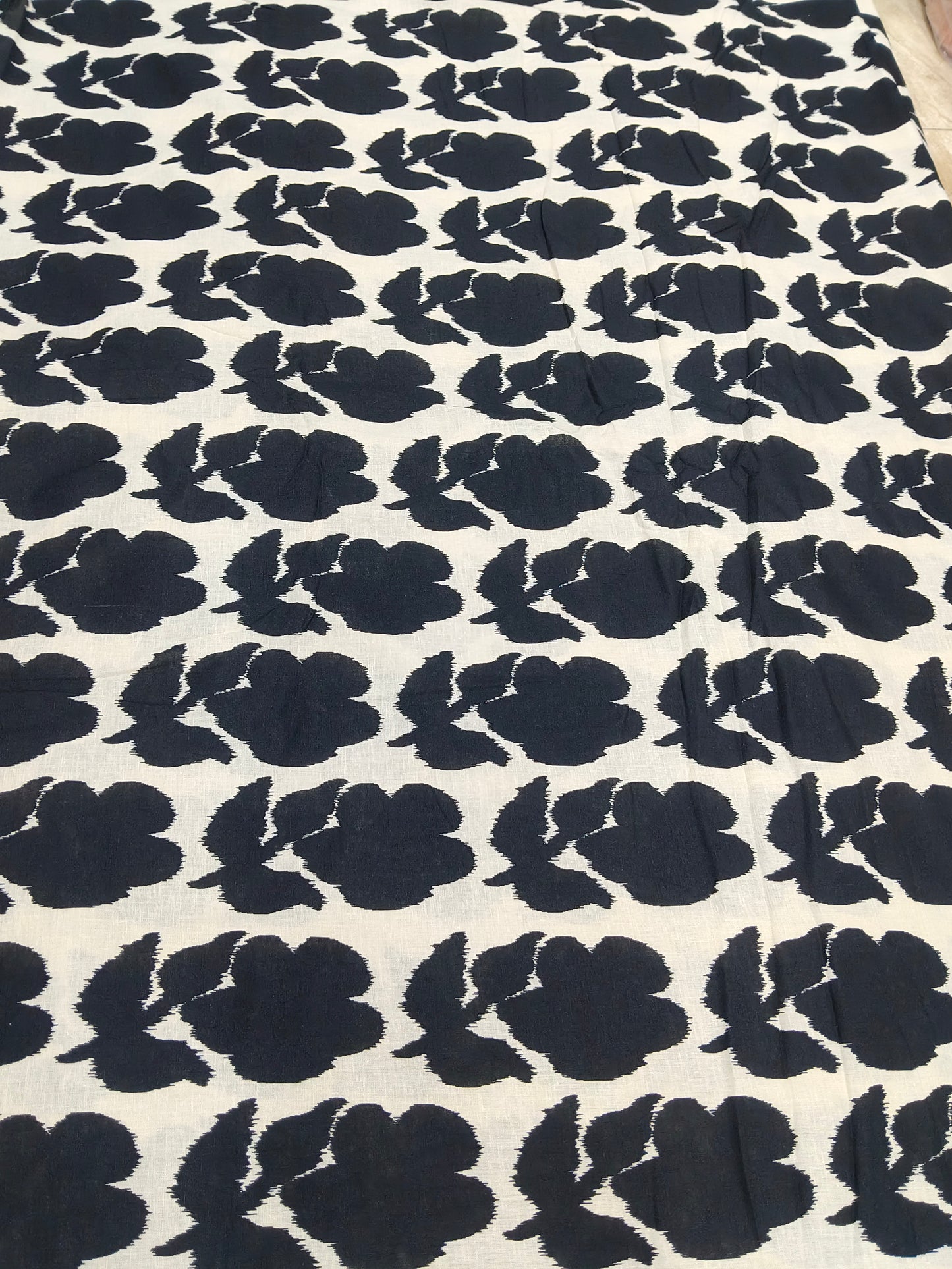 Buy Cotton Linen Blend Black Flower Floral Print Fabric