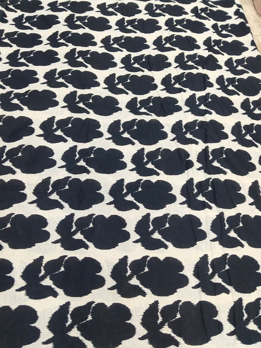 Buy Cotton Linen Blend Black Flower Floral Print Fabric