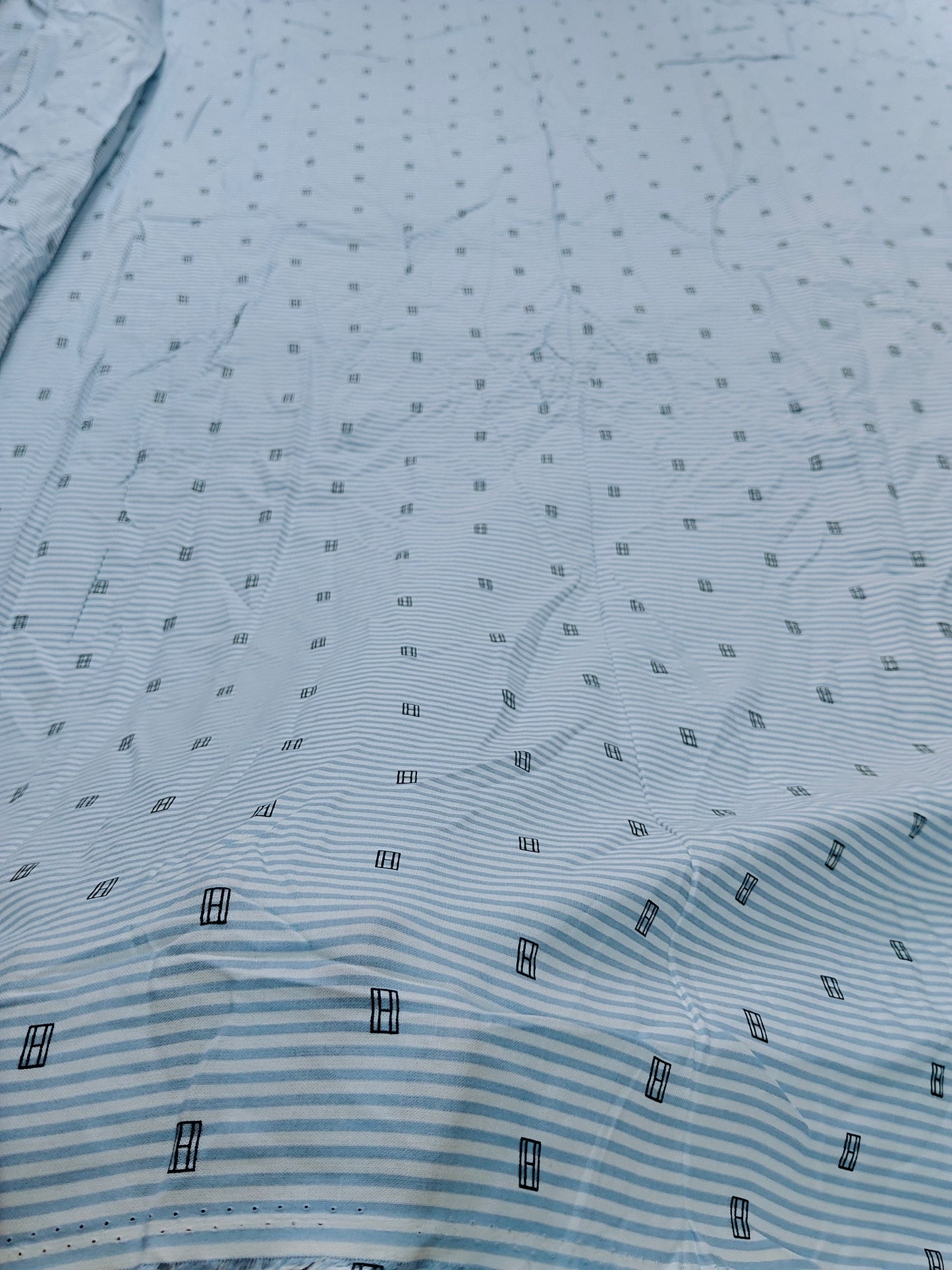 Buy Rayon Micro-Geometric Motif Print Over Horizontal Stripes Fabric