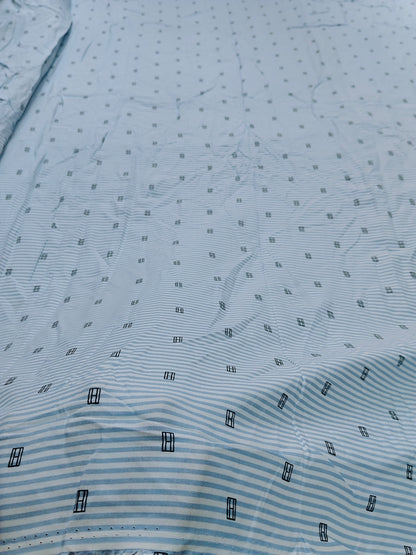Buy Rayon Micro-Geometric Motif Print Over Horizontal Stripes Fabric