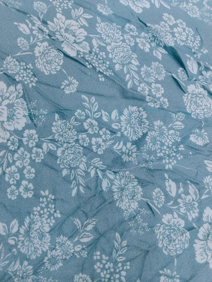 Buy Moss Rayon Slate Dusty Blue White Monochrome Floral Design Print Fabric